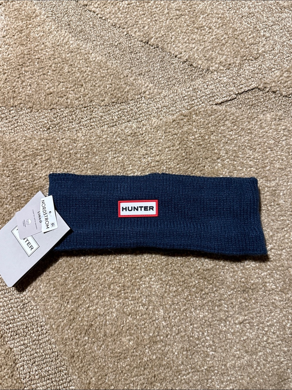 Hunter Kids Navy Knit Headband with Red Logo Trim